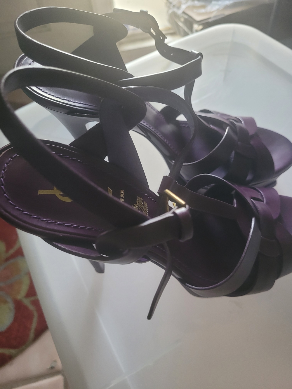 Yves Saint Laurent Deep Purple Strappy High Heel Sandals